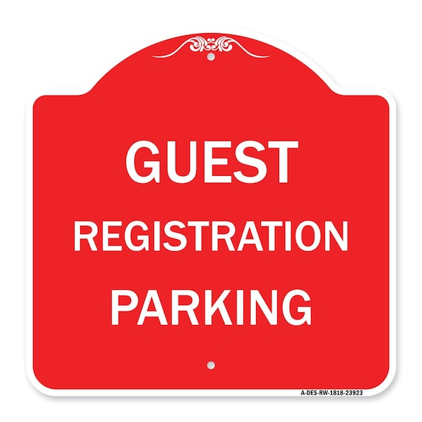 Signmission Designer Series Guest Registration Parking, Red & White Aluminum Sign, 18" x 18", RW-1818-23923 A-DES-RW-1818-23923 - main